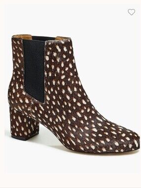 J Crew Calf Hair Block Heeled Chelsea Boots Brown Animal Print Size 7.5